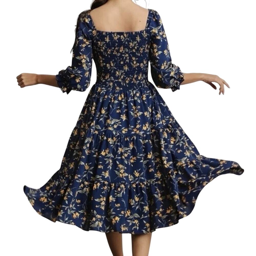 Baltic Born Marta Dress Bohemian Romance Wuthering Heights Floral Midi 1XL Navy - Picture 2 of 16